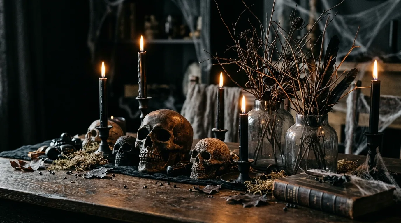 Use a darker palette to support the season inspiration for an indoor Halloween setting.